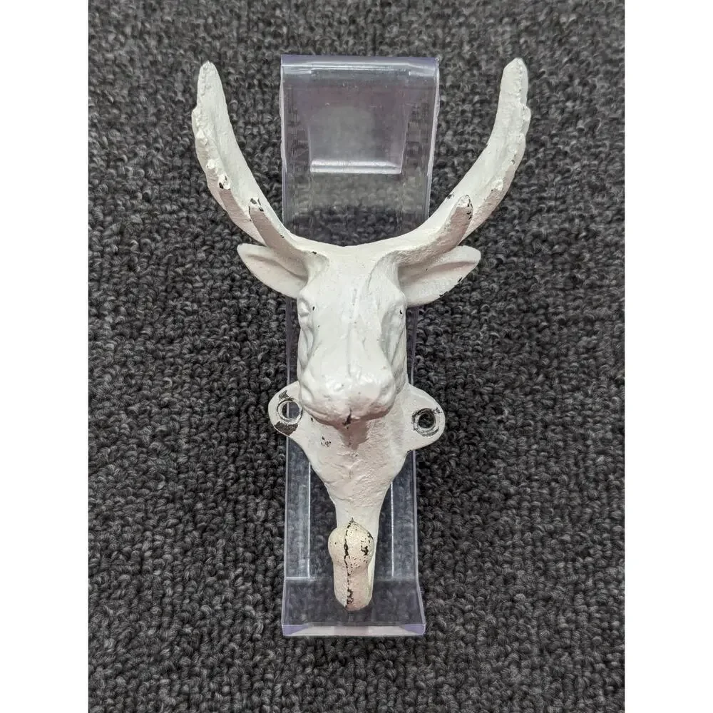 Cast Iron Set of 2 White Deer Moose Elk Antler Wall Coat Hooks 7